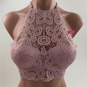 NWT PINK Push Up High Neck Lace Bra